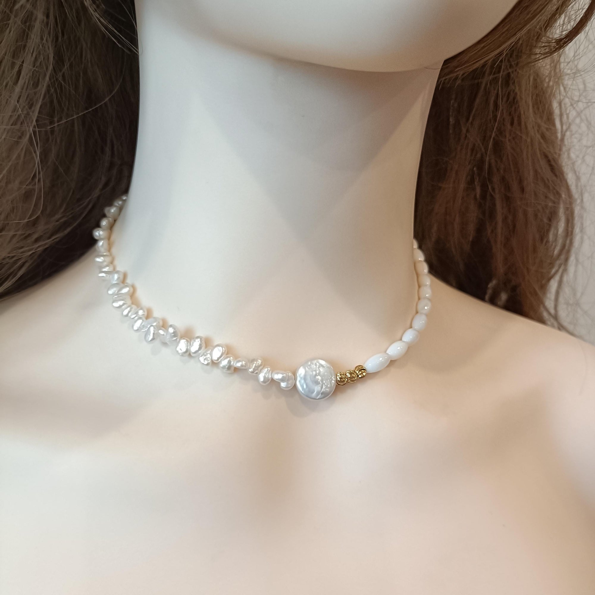 Half Pearl Necklace, Pearl Jewelry, Genuine Pearl Necklace