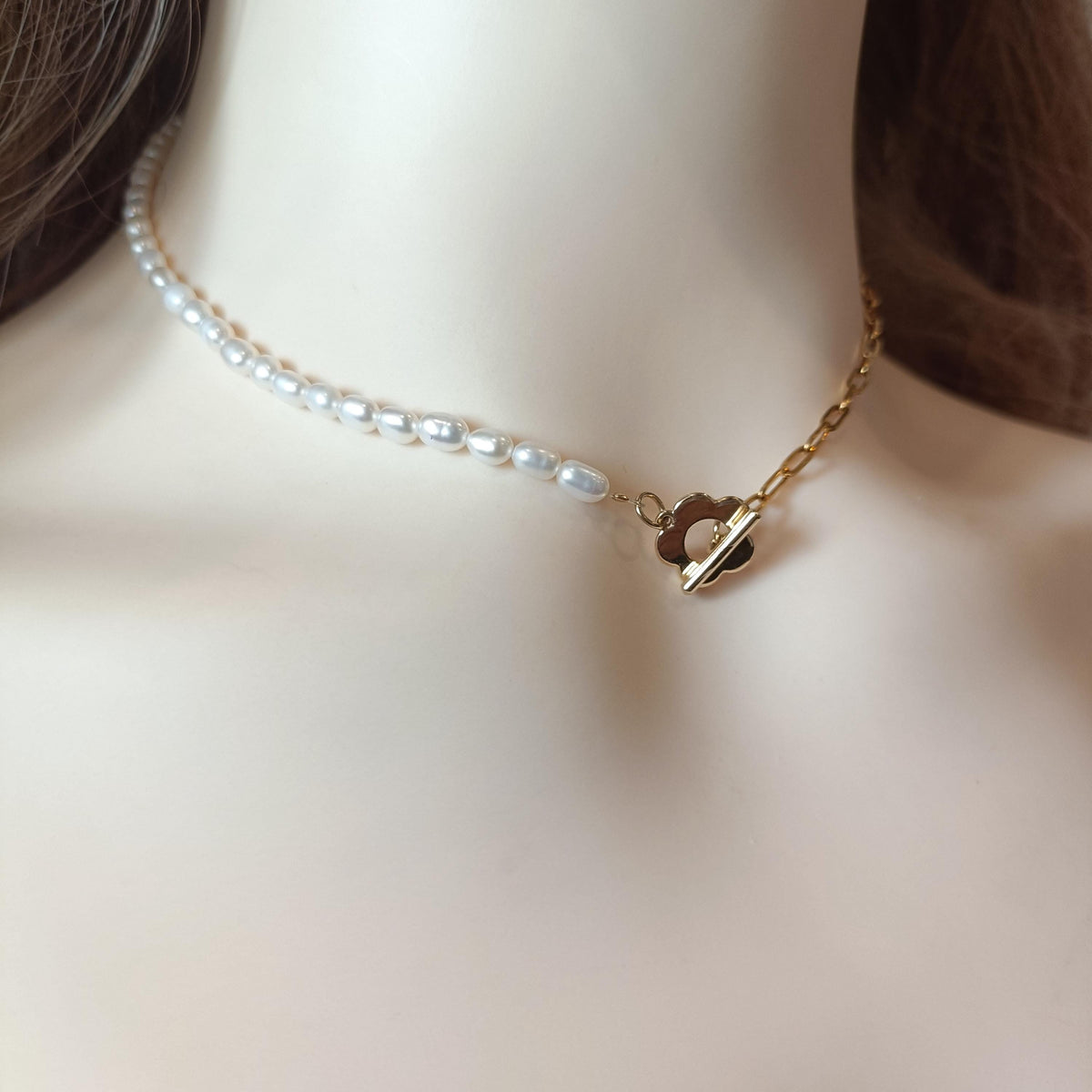 Half Pearl Chain Necklace