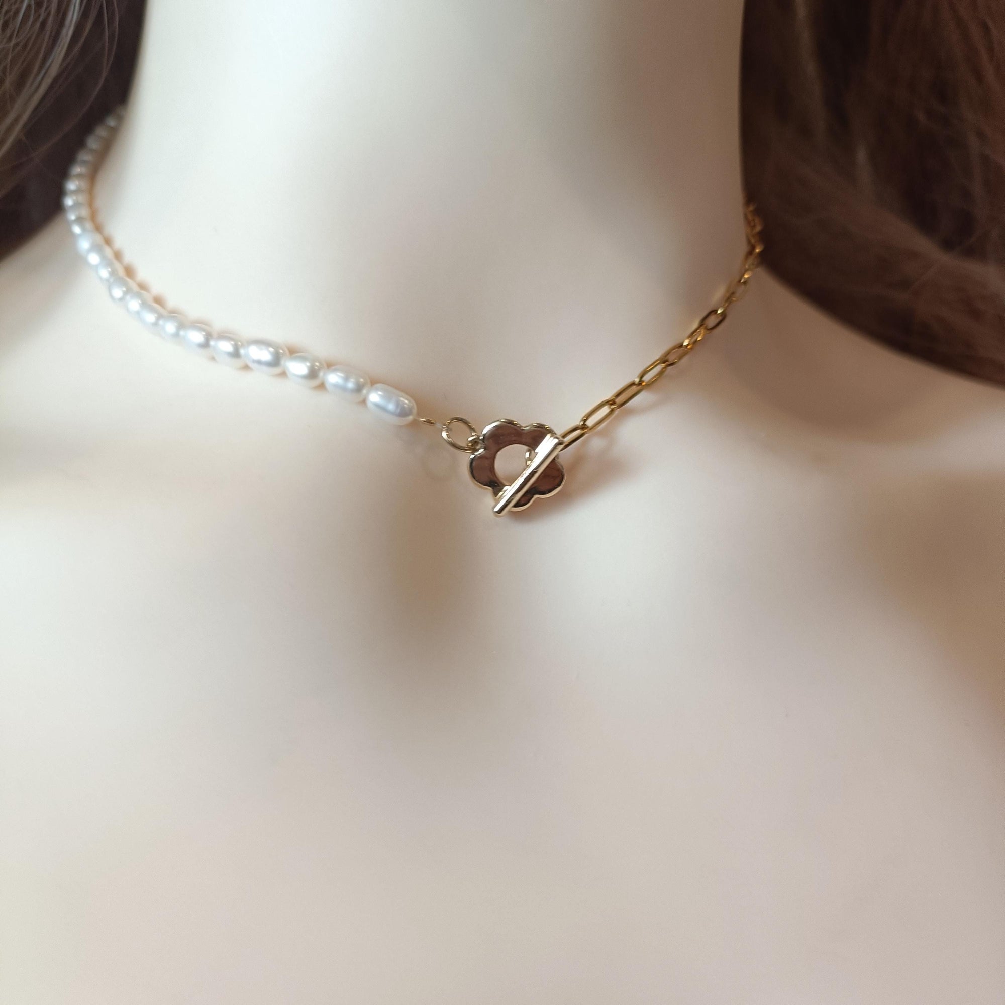 Half Pearl Chain Necklace