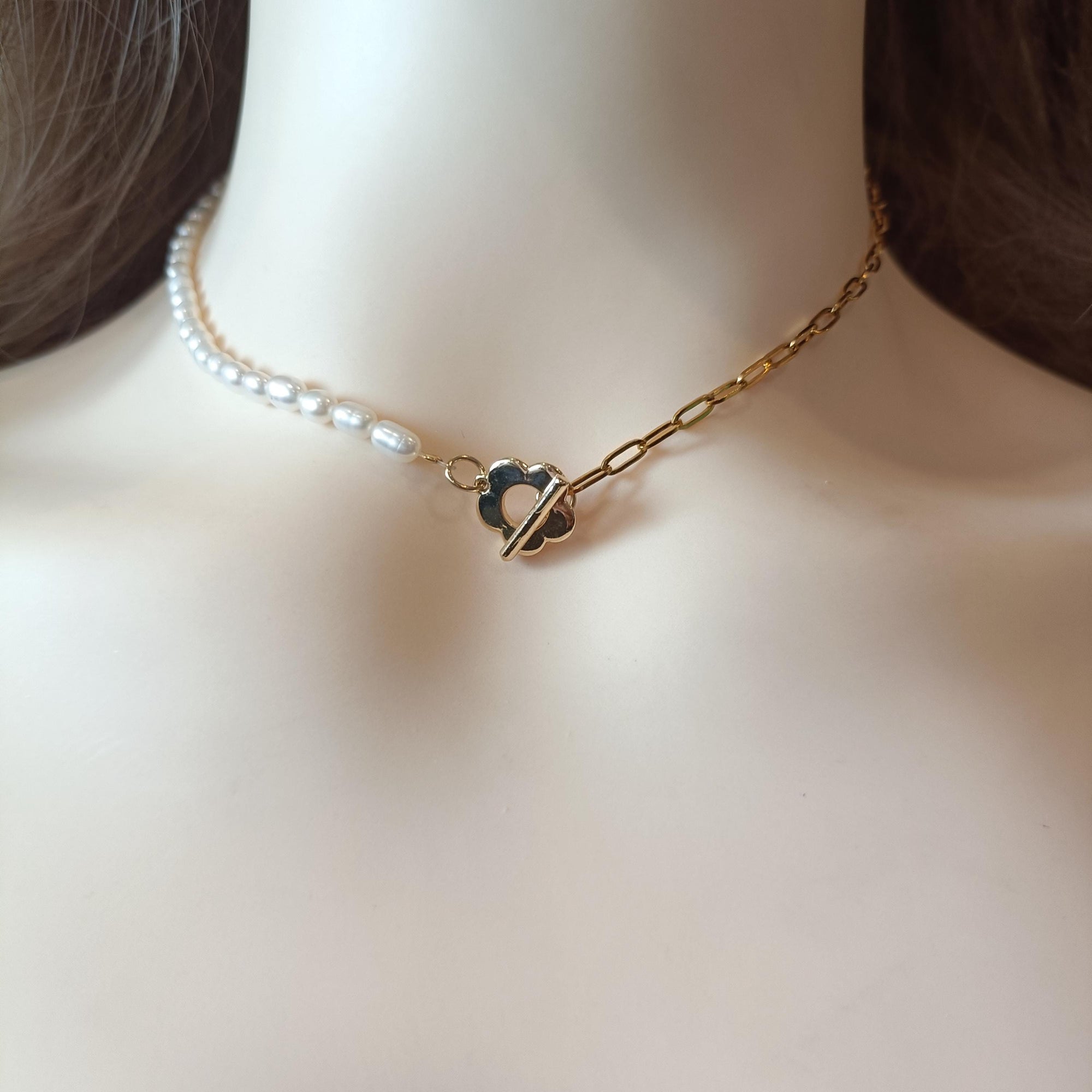 Half Pearl Chain Necklace