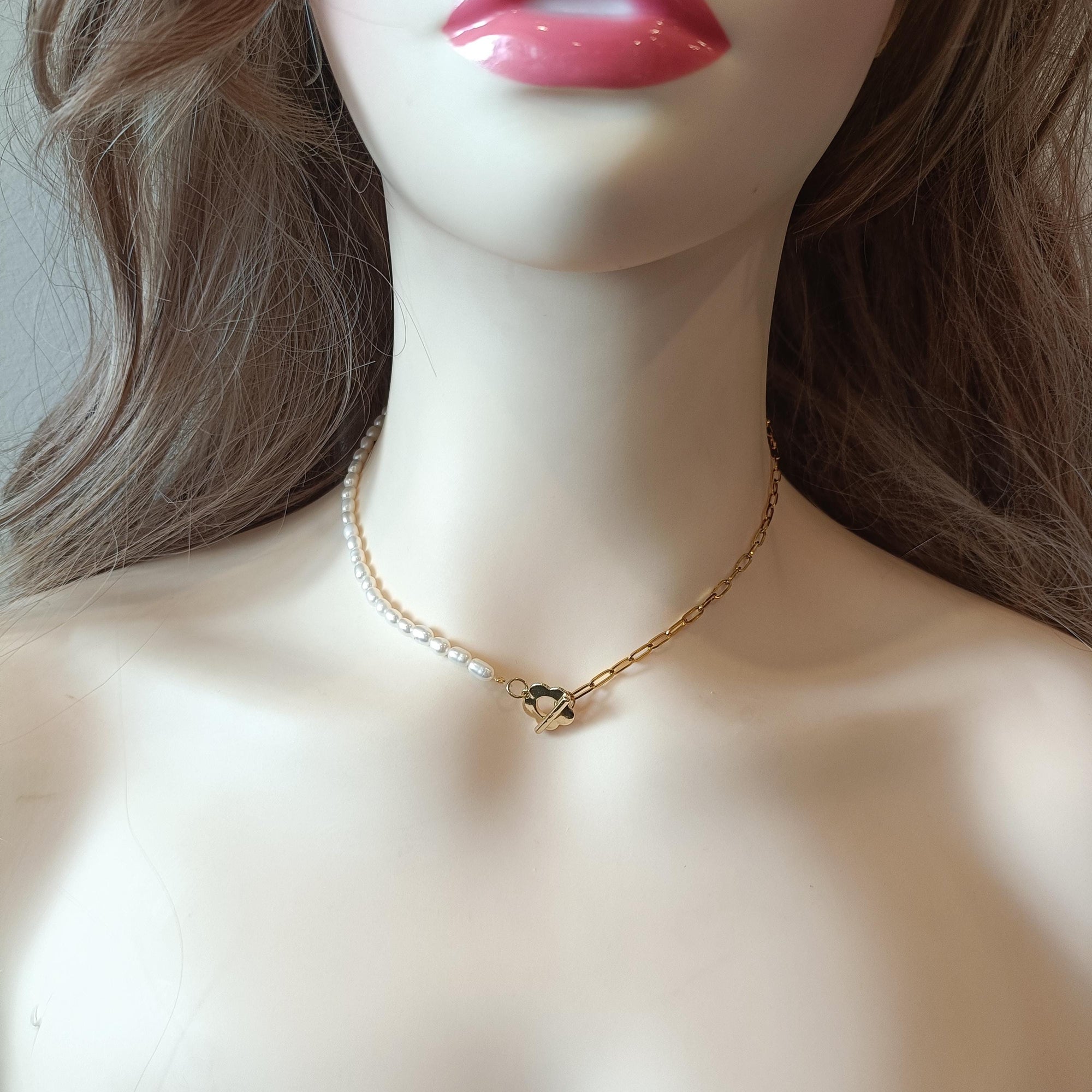 Half Pearl Chain Necklace