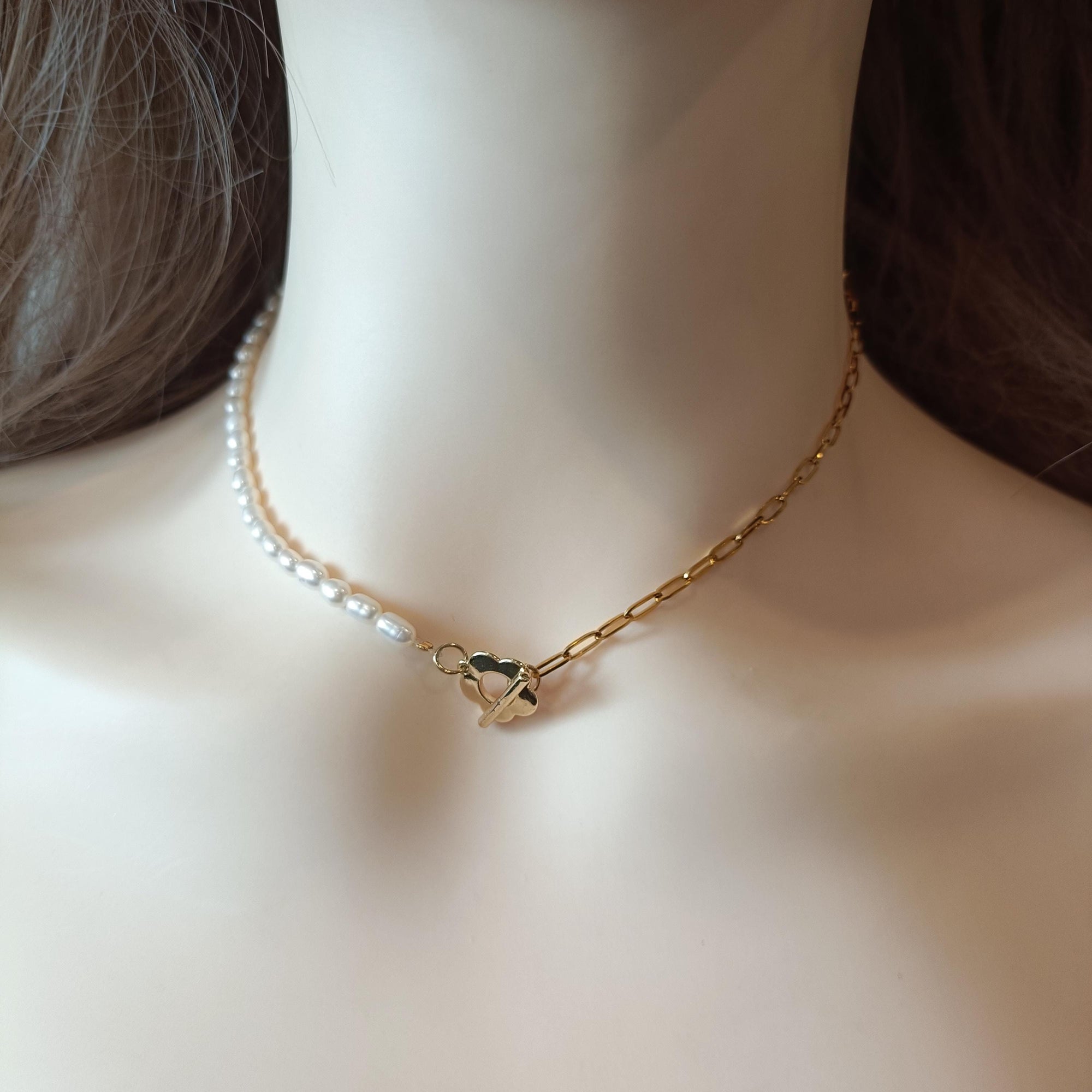 Half Pearl Chain Necklace