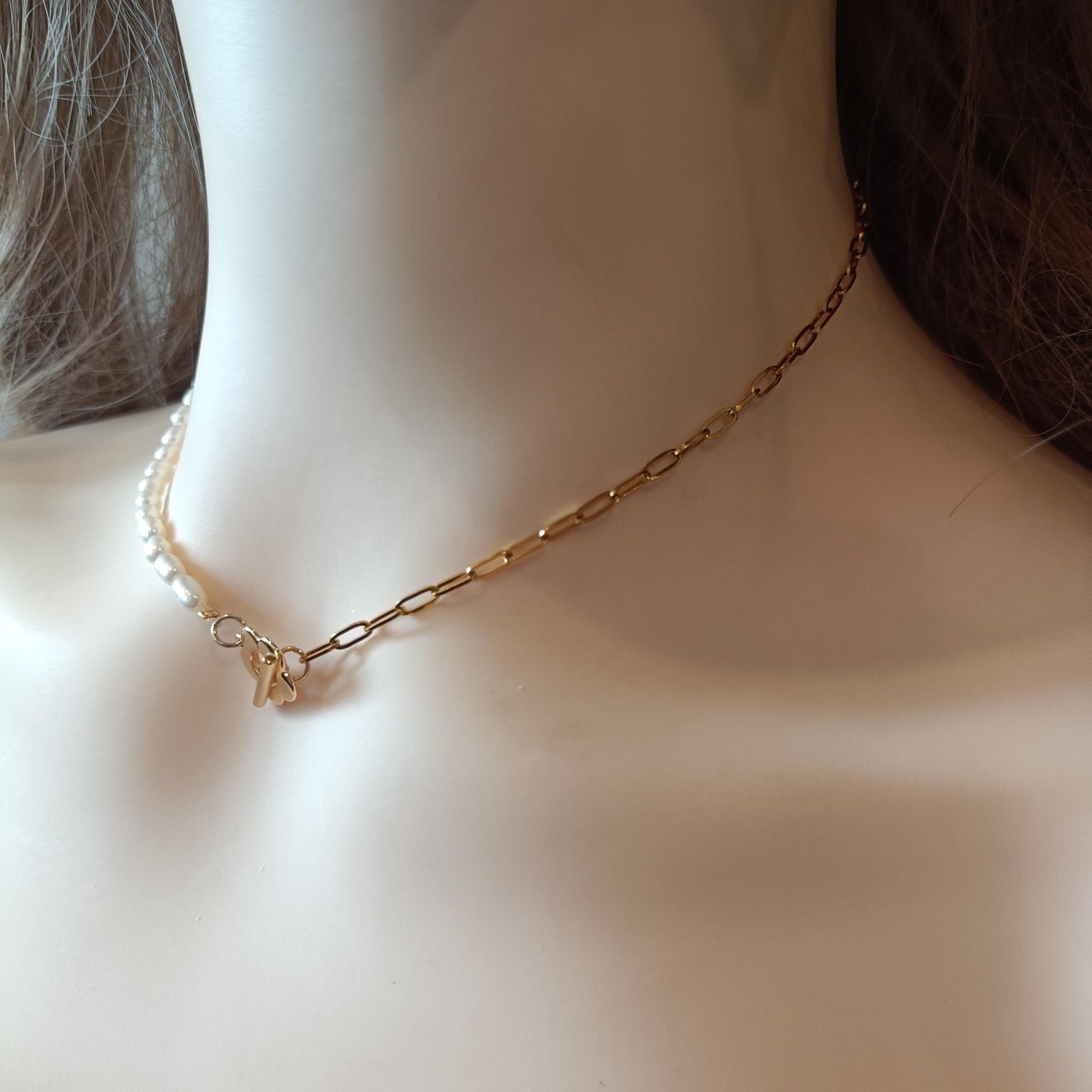 Half Pearl Chain Necklace