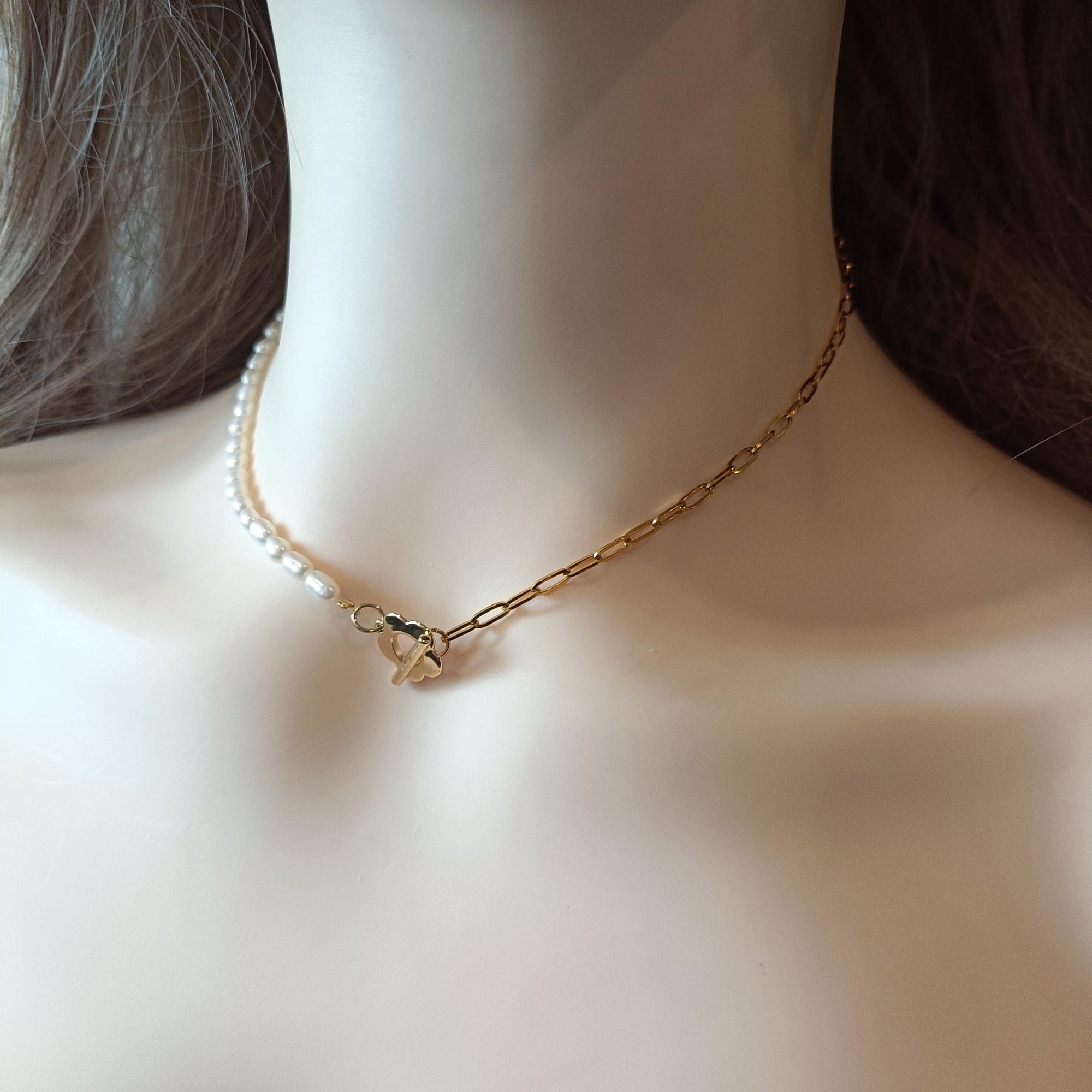 Half Pearl Chain Necklace