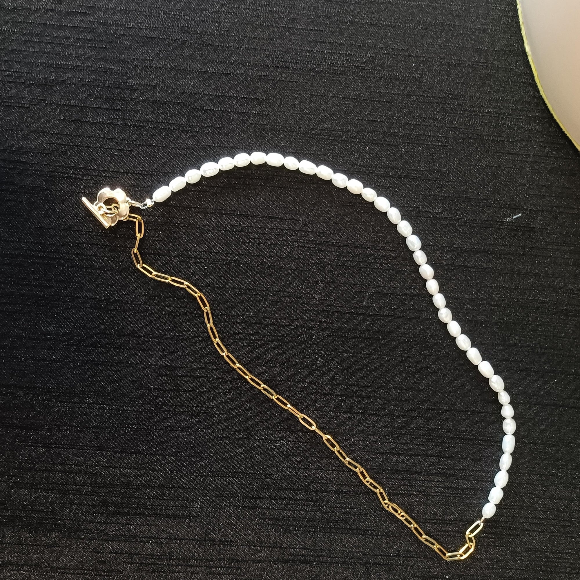 Half Pearl Chain Necklace