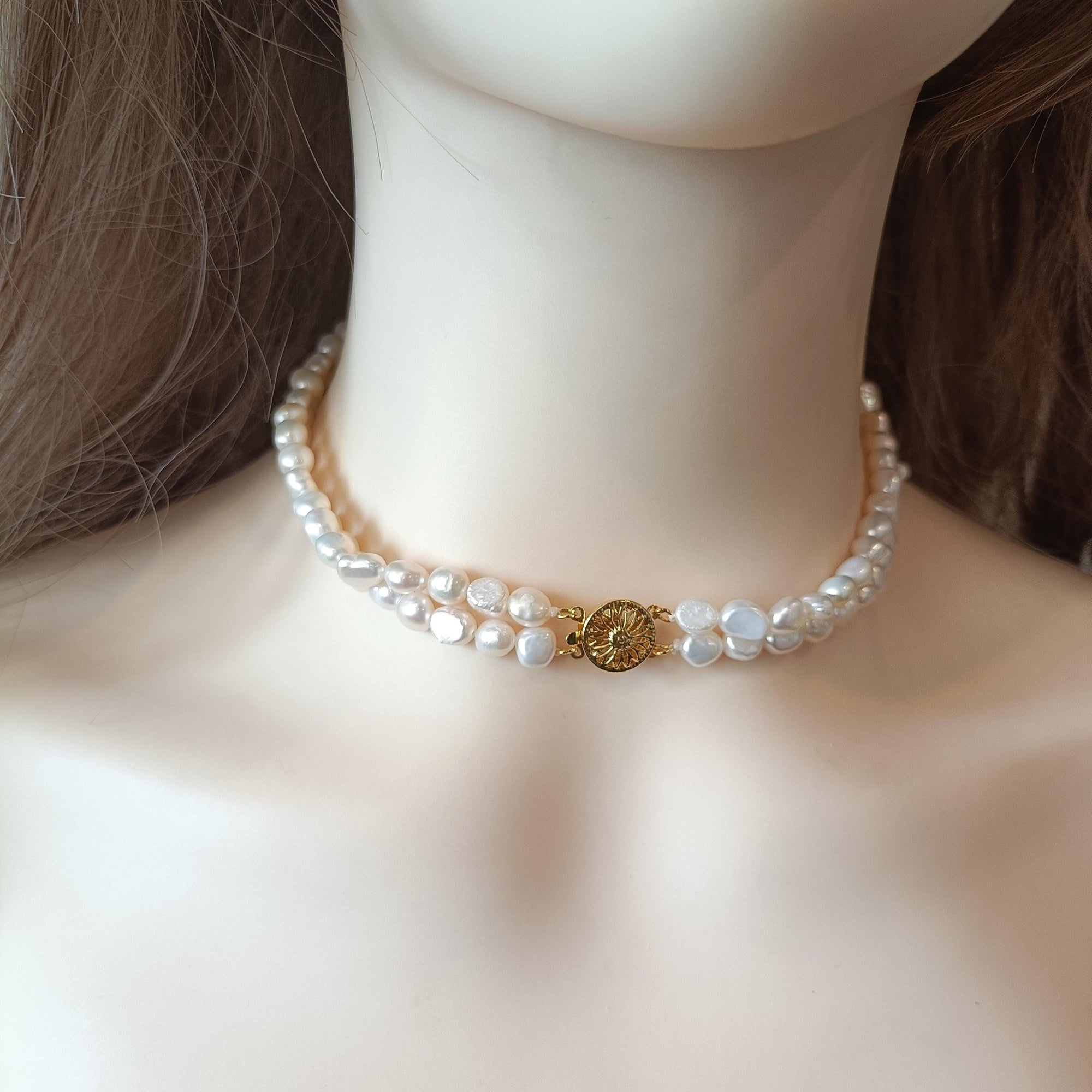 Elegant Two Layer Freshwater Pearl Choker Necklace