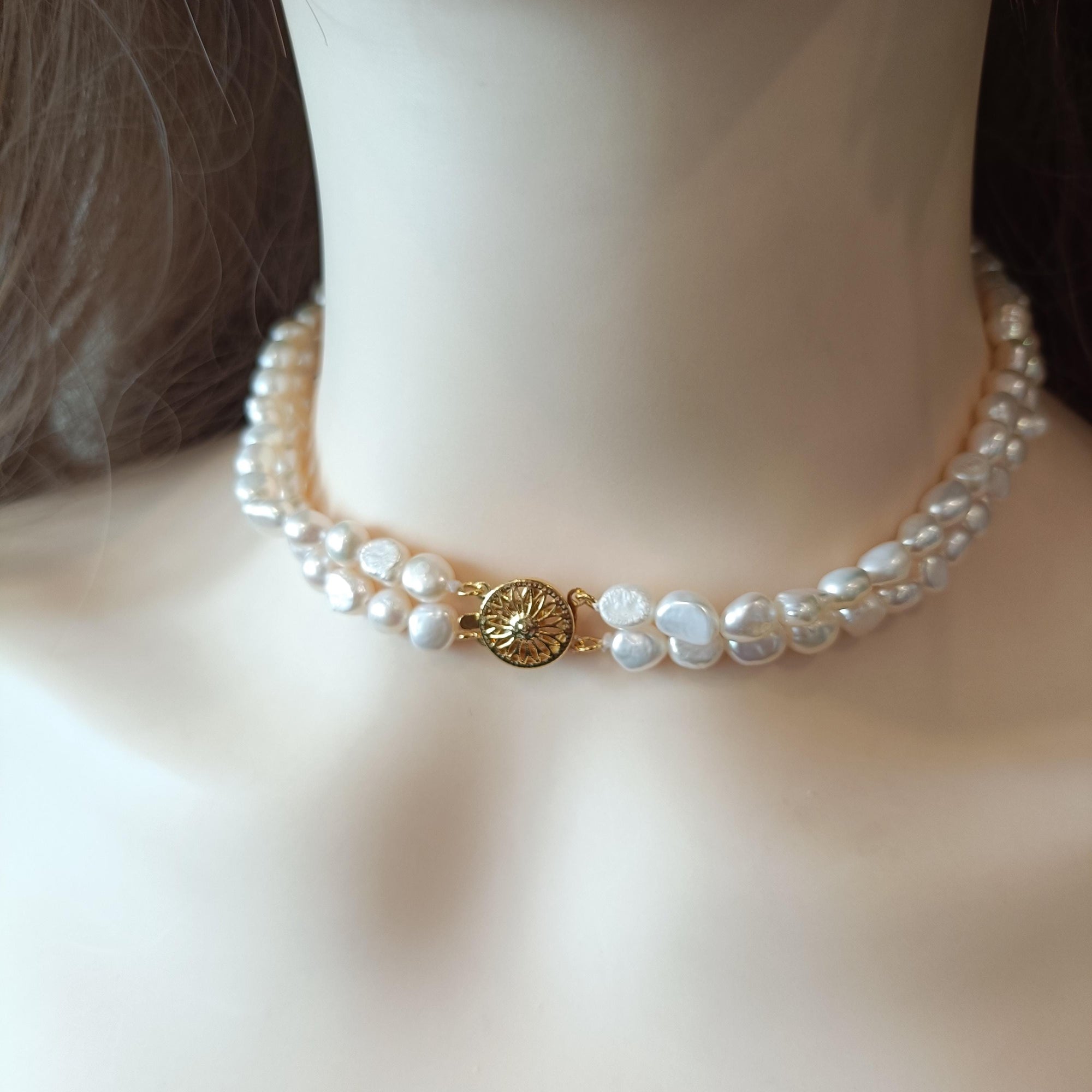 Elegant Two Layer Freshwater Pearl Choker Necklace