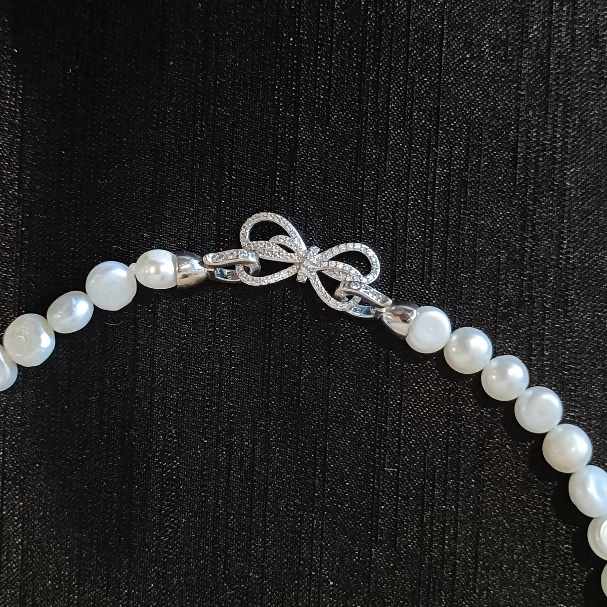 Bowtie Genuine Freshwater Pearl Necklace, Dainty Bridal Jewelry