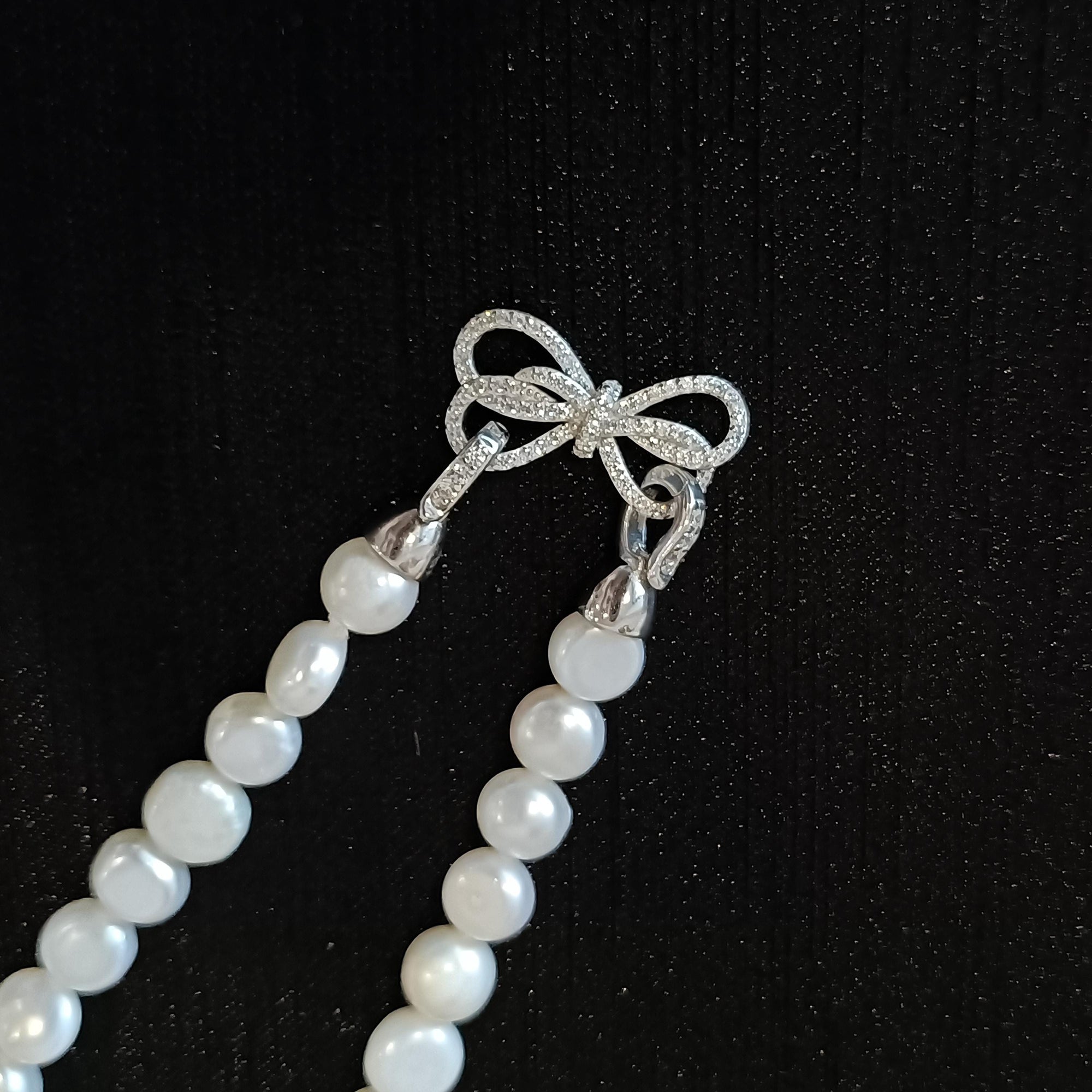Bowtie Genuine Freshwater Pearl Necklace, Dainty Bridal Jewelry