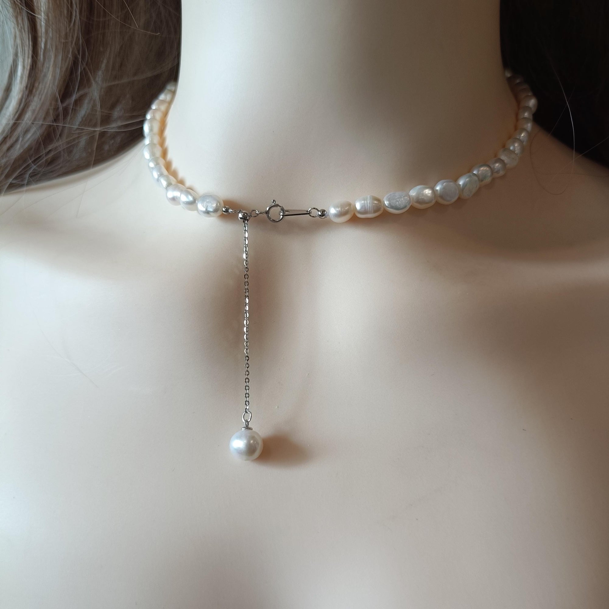 Simple Freshwater Pearl Necklace in Sterling Silver