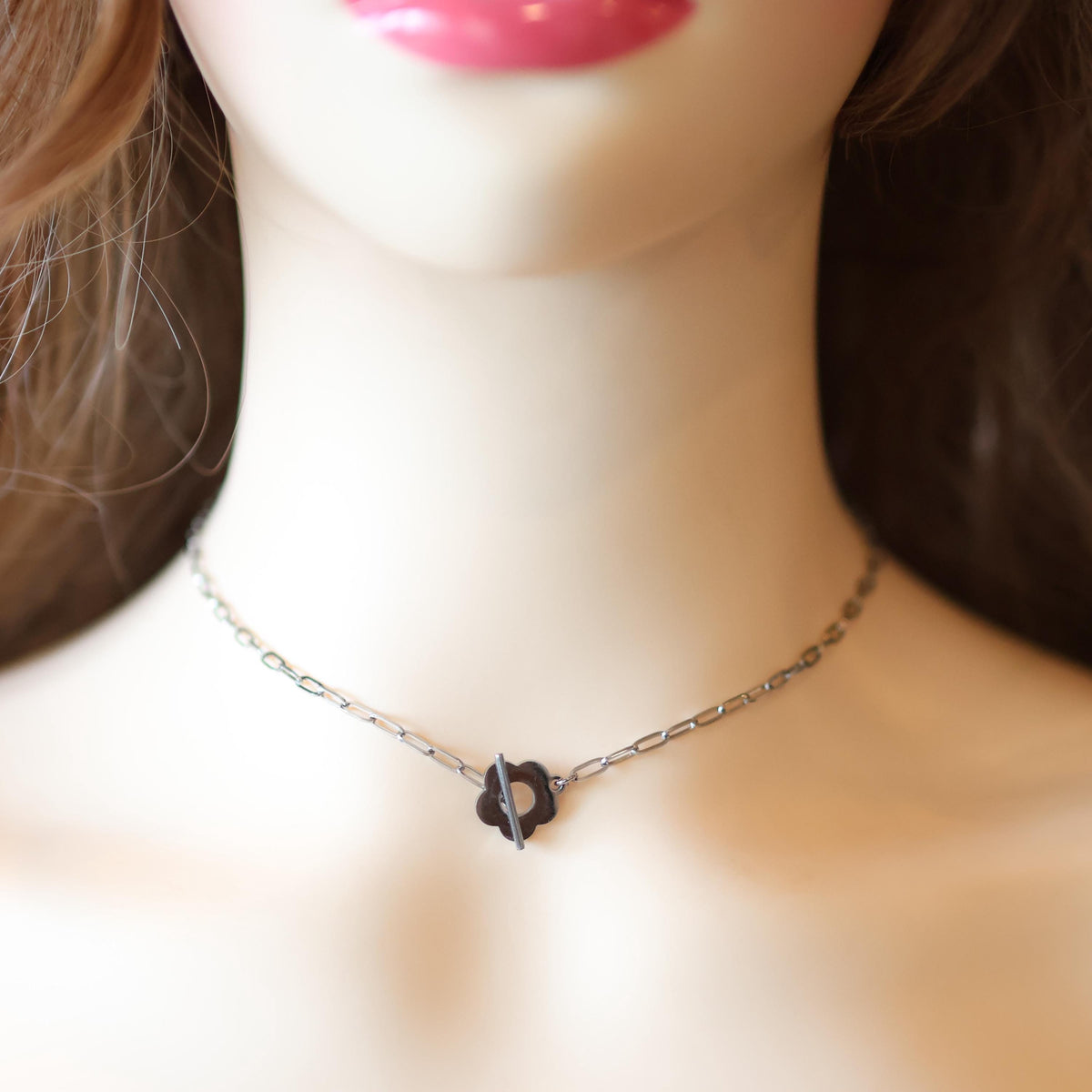 Dainty Flower Silver Cable Chain Necklace for Women