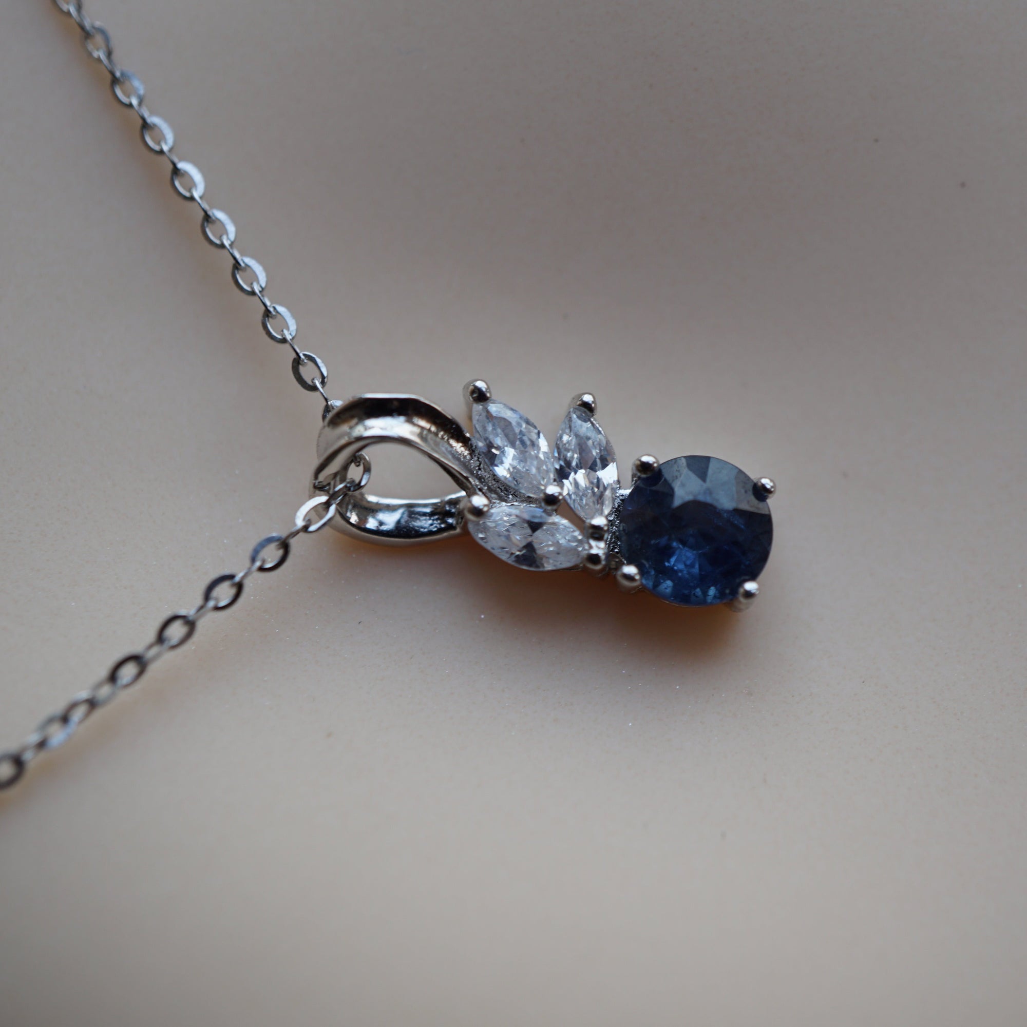 Classic Natural Sapphire Pendant Necklace with Cubic Zirconia