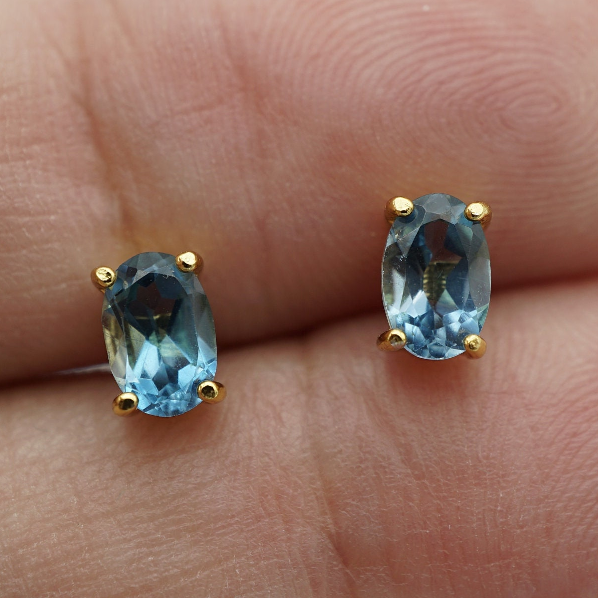 18K Gold Plated London Blue Topaz Stud Earrings