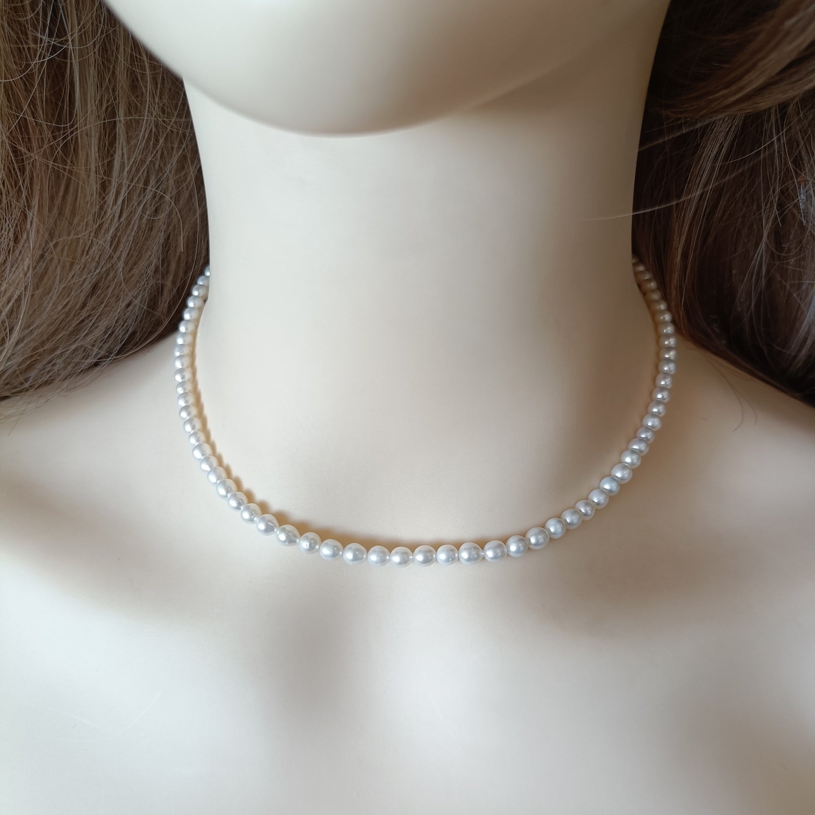 Small Dainty White Pearl Necklace, Real Freshwater Pearl