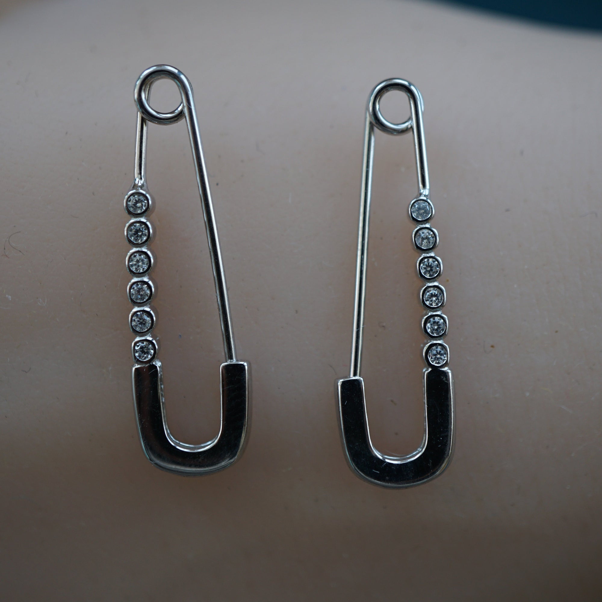 Safety Pin Earrings With Cubic Zirconias