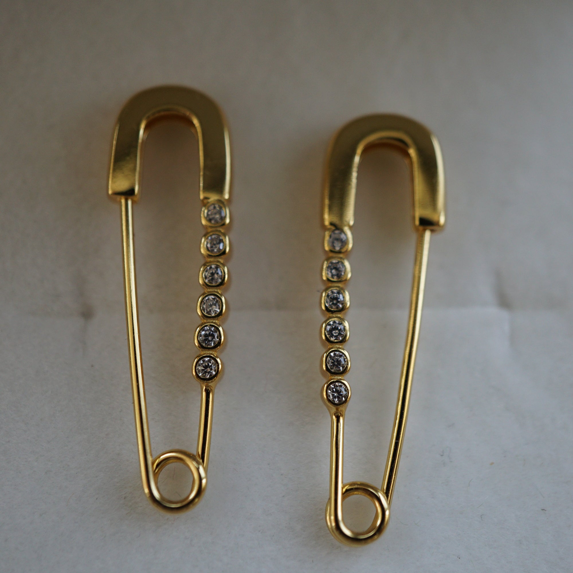 Safety Pin Earrings With Cubic Zirconias