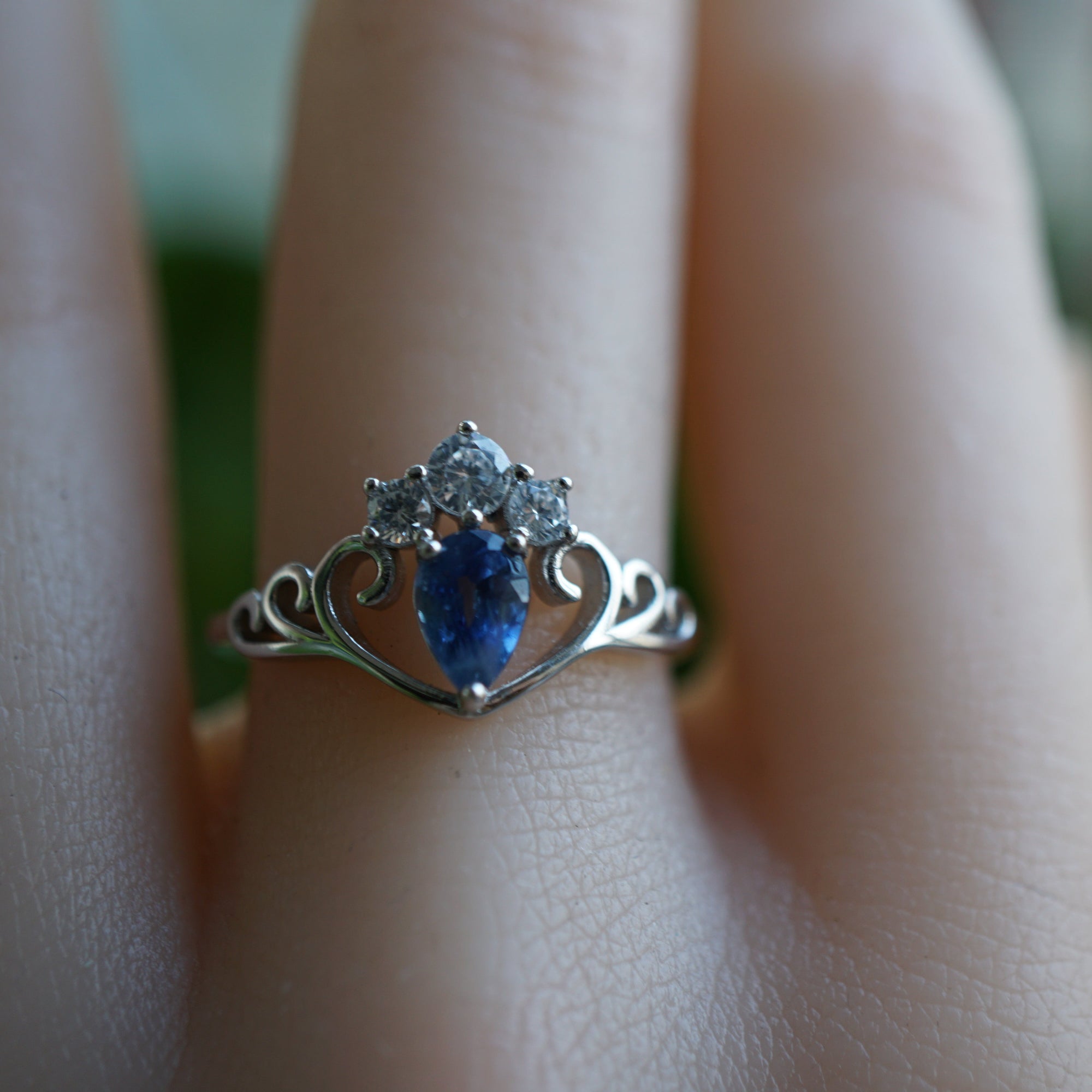 Heart Pear Sapphire Ring, Sterling Silver Love Gemstone Band