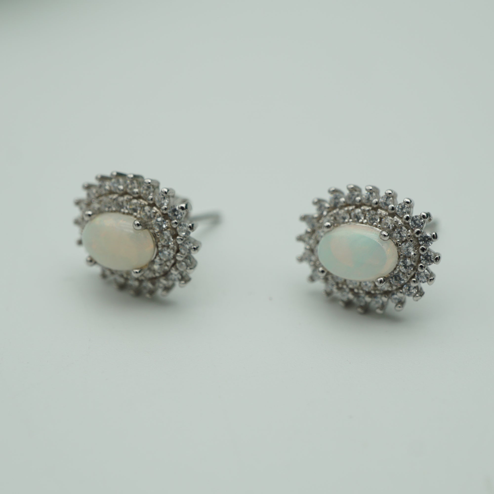 Dainty Halo Silver Opal Earrings