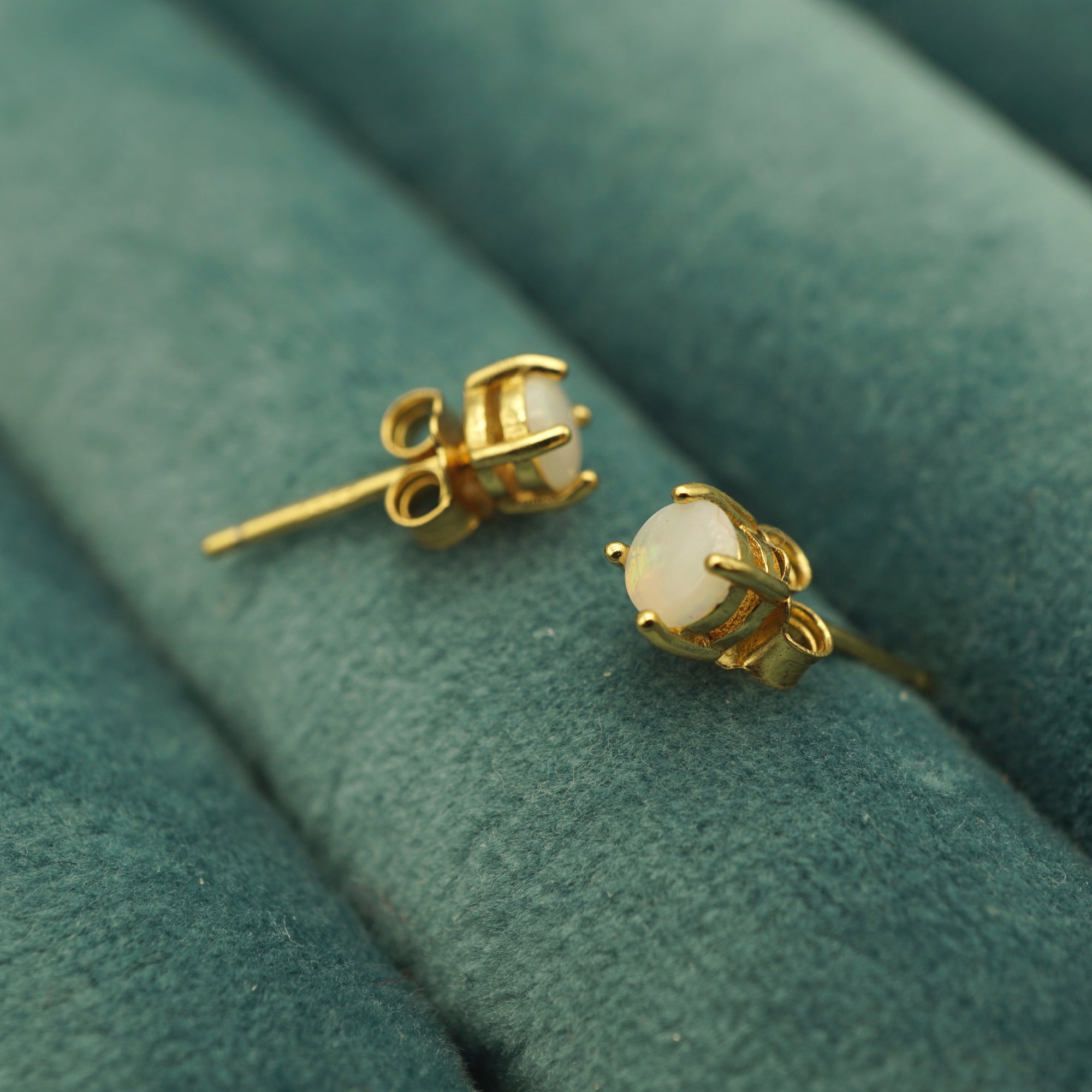 Tiny Solid Round Oval Earrings, Opal minimalist studs, Gold earrings, Dainty Earrings, Small Stud Earrings, Stud Earrings-Vsabel Jewellery