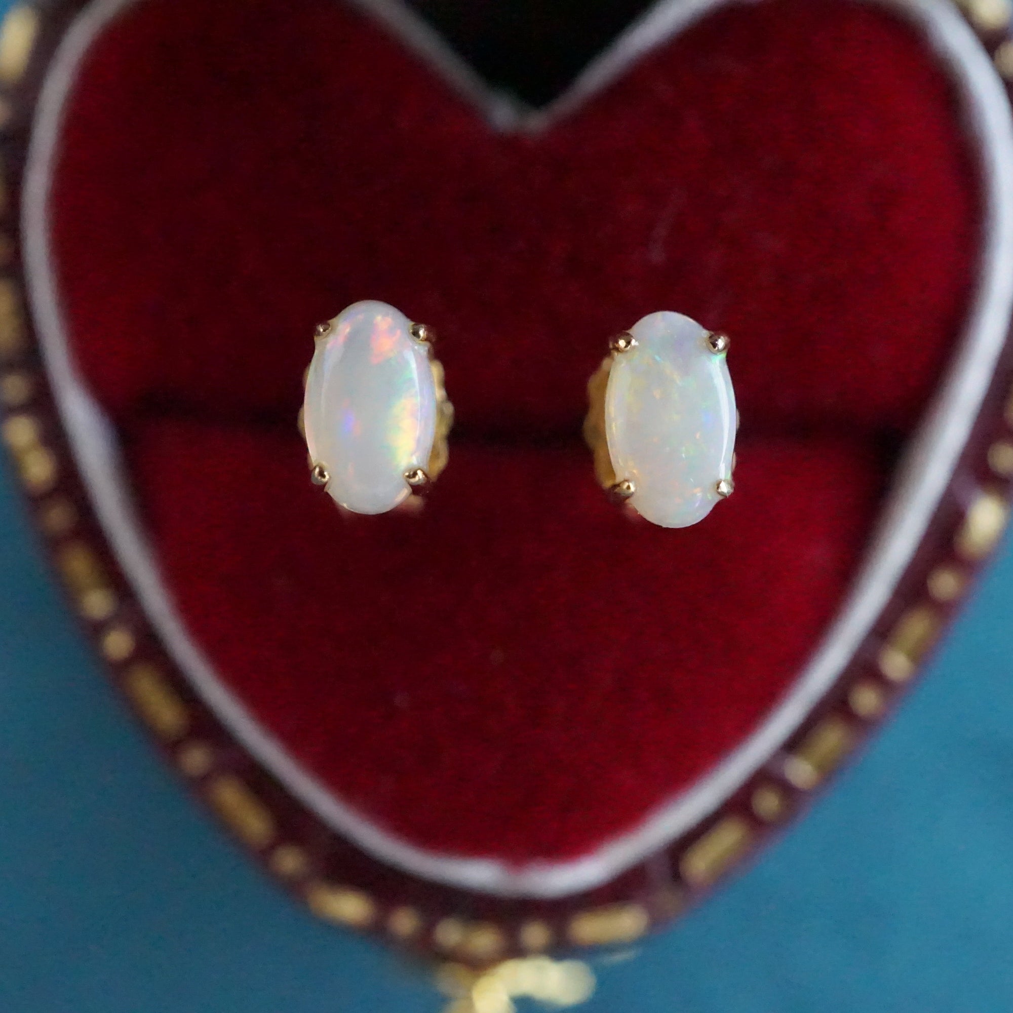 Elegant 18K Gold Australian Opal Stud Earrings