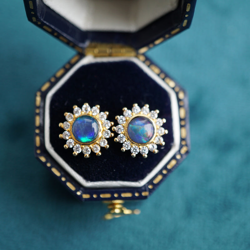 Opal Circle Trio - Dainty Earring Studs-Vsabel Jewellery
