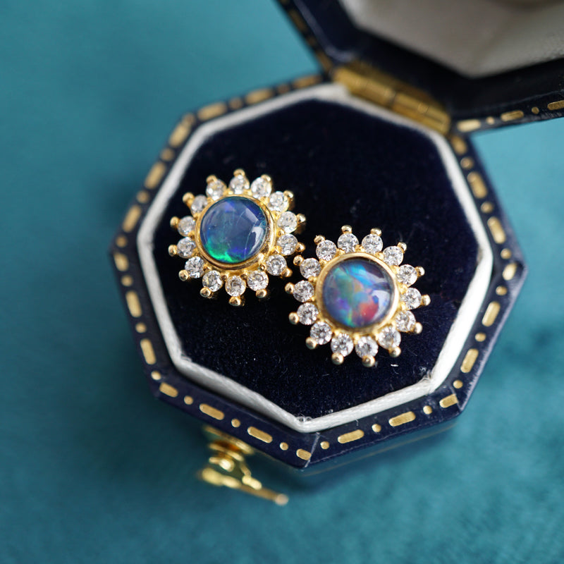 Opal Circle Trio - Dainty Earring Studs-Vsabel Jewellery