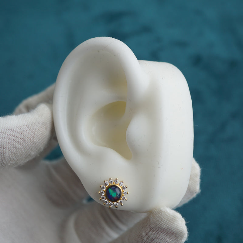 Opal Circle Trio - Dainty Earring Studs-Vsabel Jewellery