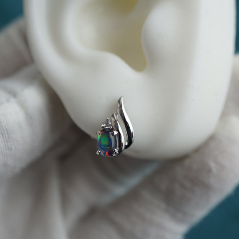Opal Leaf Stud Earrings- Genuine Opal Jewelry Gift-Vsabel Jewellery