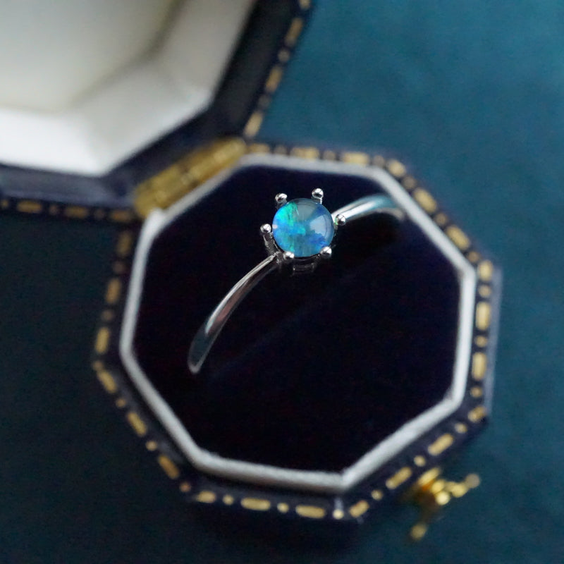 Simple Australian Opal Ring: Sterling Silver Elegance-Vsabel Jewellery