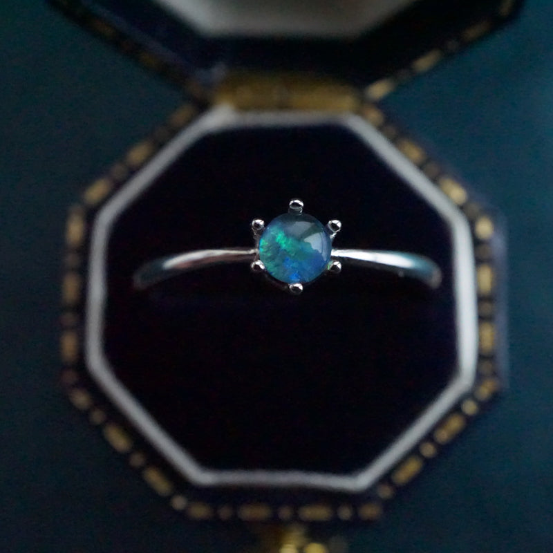 Simple Australian Opal Ring: Sterling Silver Elegance-Vsabel Jewellery