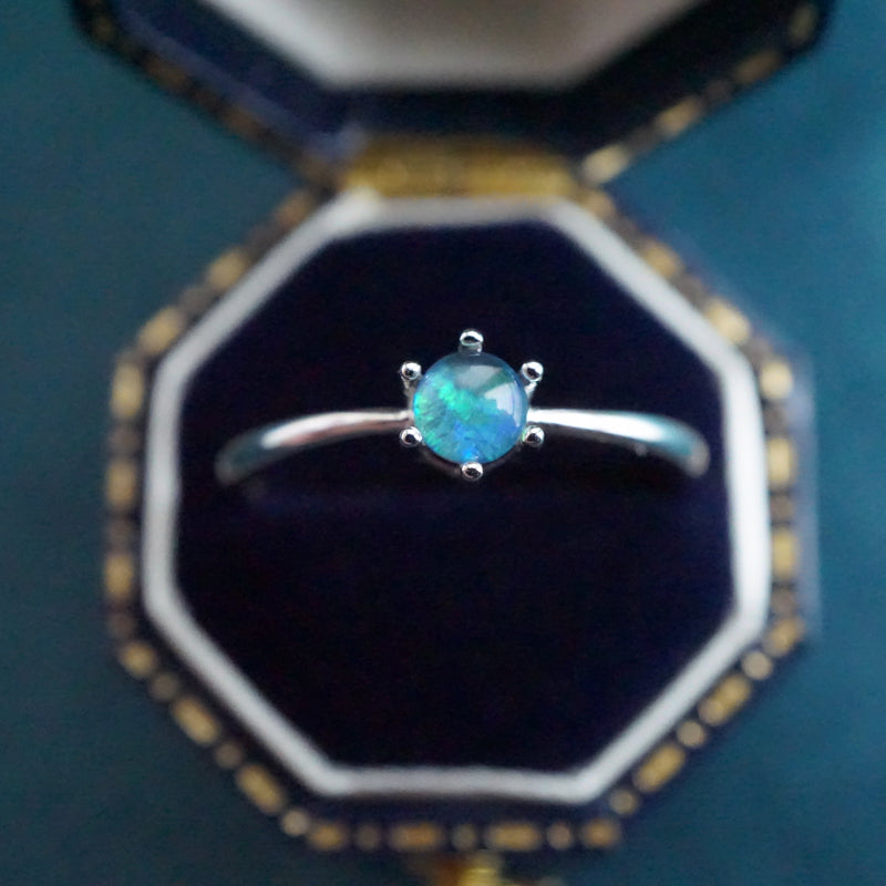 Simple Australian Opal Ring: Sterling Silver Elegance-Vsabel Jewellery