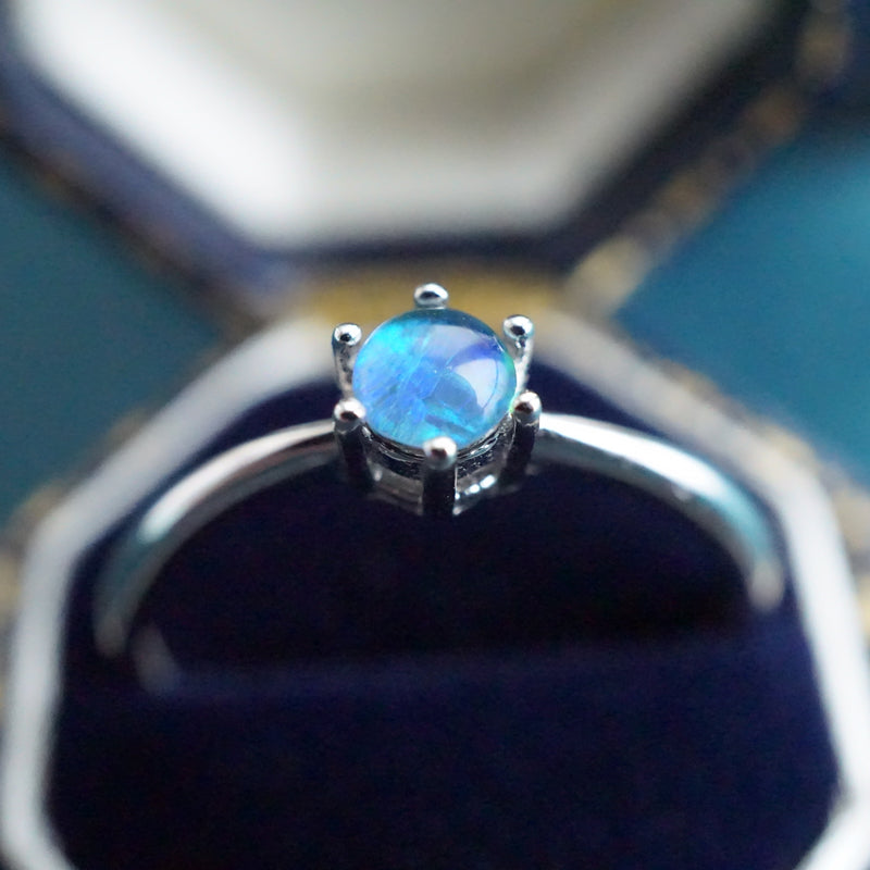 Simple Australian Opal Ring: Sterling Silver Elegance-Vsabel Jewellery