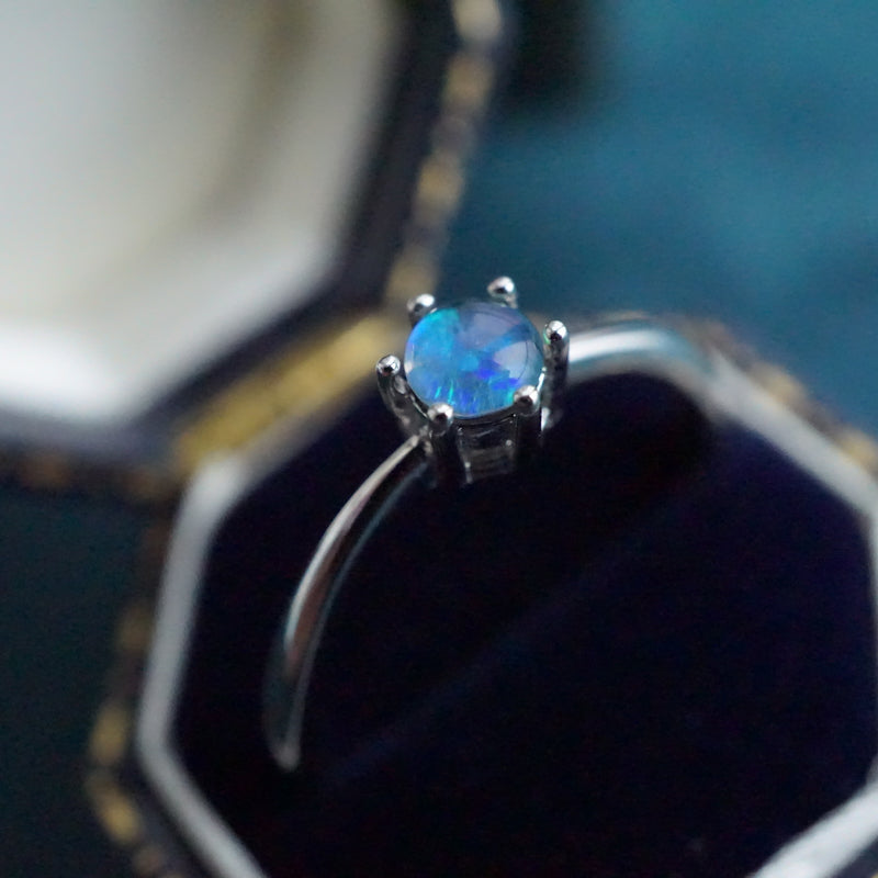 Simple Australian Opal Ring: Sterling Silver Elegance-Vsabel Jewellery