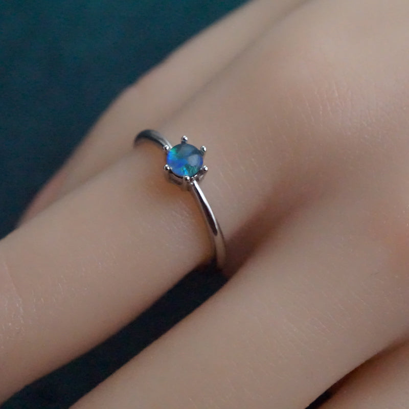 Simple Australian Opal Ring: Sterling Silver Elegance-Vsabel Jewellery