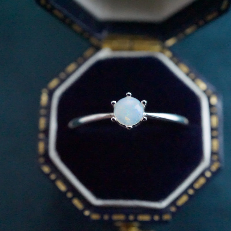 Simple Australian Crystal Opal Ring: Sterling Silver-Vsabel Jewellery