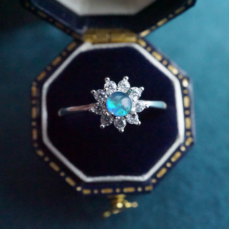 Dainty Australian Opal Ring: Sterling Silver Elegance-Vsabel Jewellery