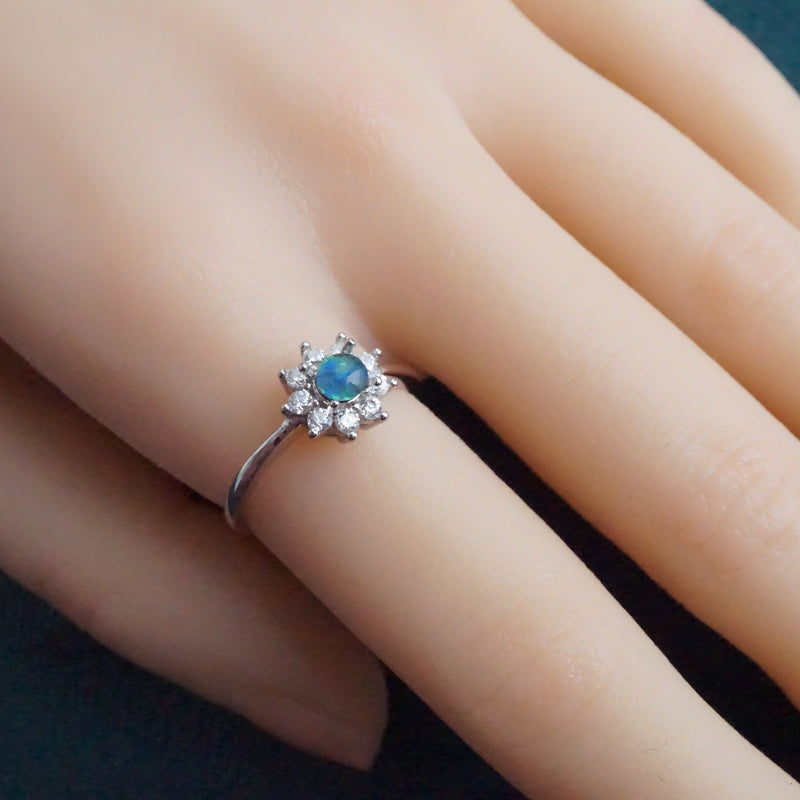 Dainty Australian Opal Ring: Sterling Silver Elegance-Vsabel Jewellery