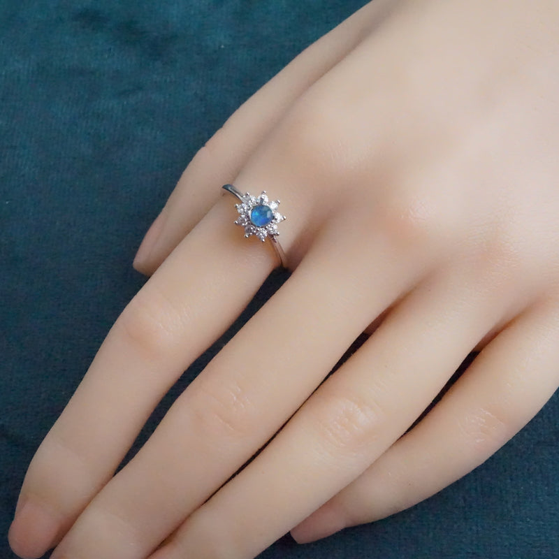 Dainty Australian Opal Ring: Sterling Silver Elegance-Vsabel Jewellery
