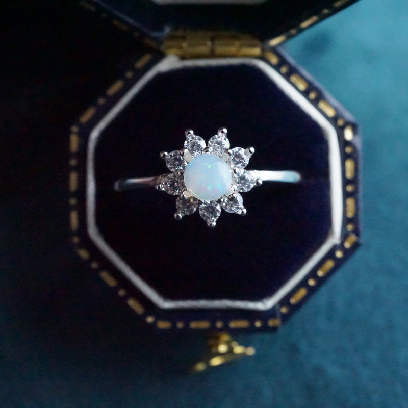 Dainty Australian Crystal Opal Ring: Sterling Silver-Vsabel Jewellery