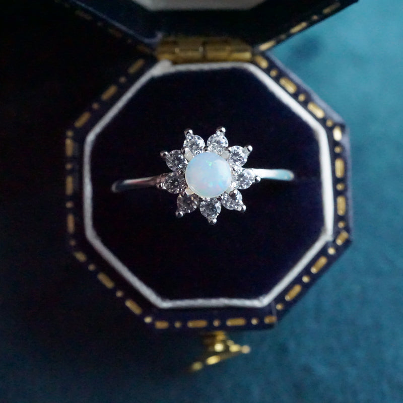 Dainty Australian Crystal Opal Ring: Sterling Silver-Vsabel Jewellery