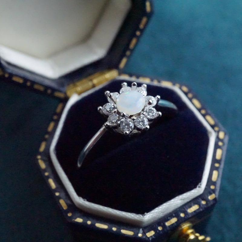 Dainty Australian Crystal Opal Ring: Sterling Silver-Vsabel Jewellery