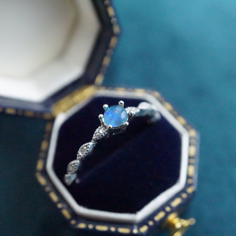 Classic Australian Opal Ring: Sterling Silver Elegance-Vsabel Jewellery