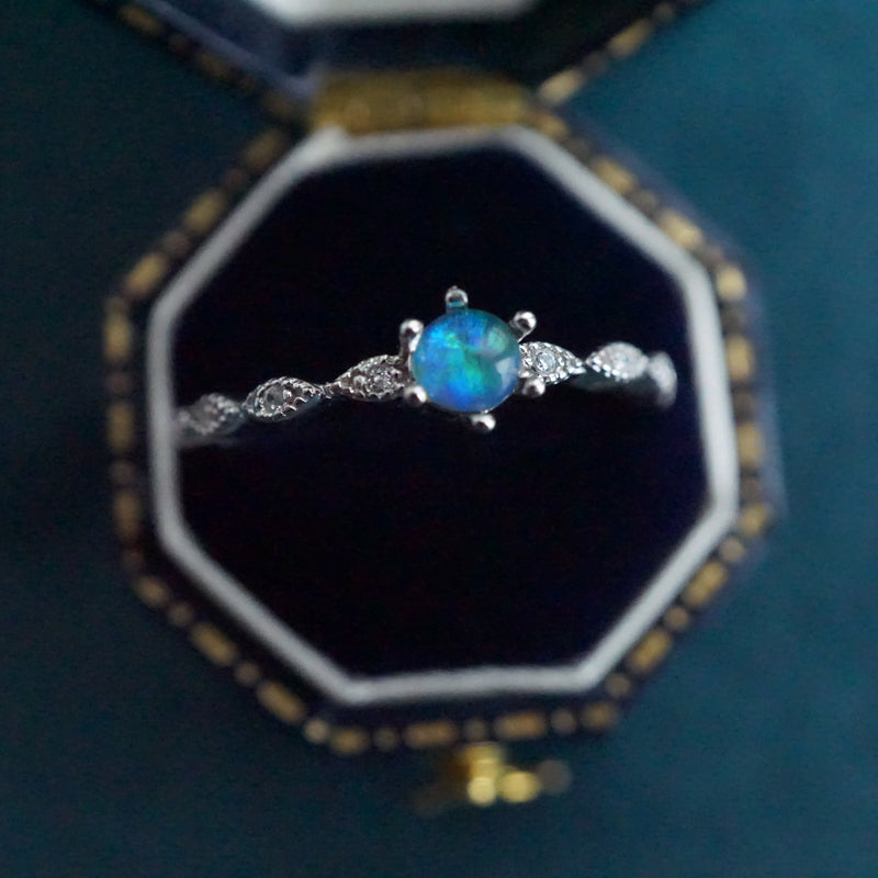 Classic Australian Opal Ring: Sterling Silver Elegance-Vsabel Jewellery