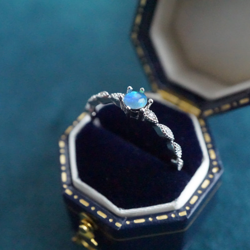 Classic Australian Opal Ring: Sterling Silver Elegance-Vsabel Jewellery