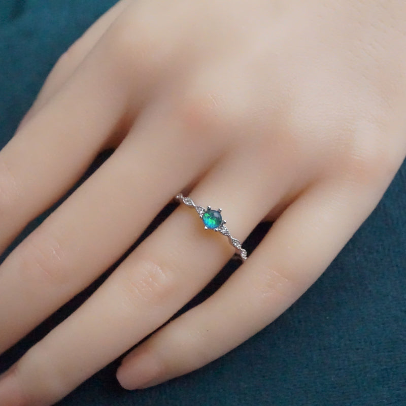 Classic Australian Opal Ring: Sterling Silver Elegance-Vsabel Jewellery