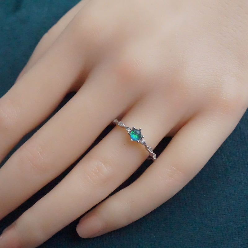 Classic Australian Opal Ring: Sterling Silver Elegance-Vsabel Jewellery