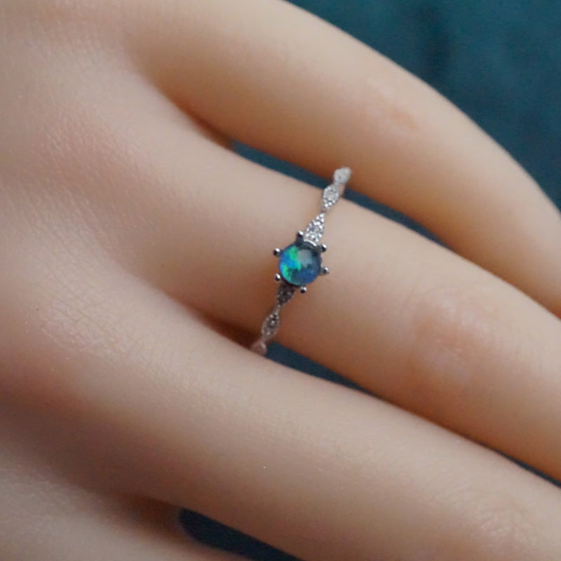 Classic Australian Opal Ring: Sterling Silver Elegance-Vsabel Jewellery