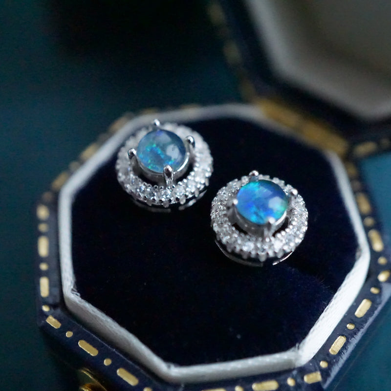 Graceful Round 4mm Triplet Opal Earring Studs-Vsabel Jewellery