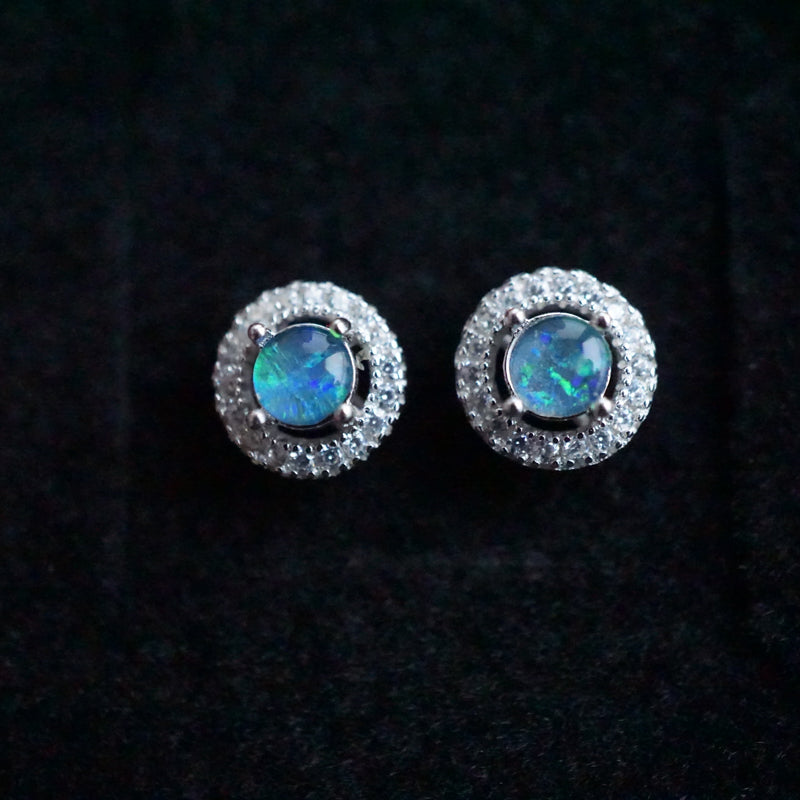 Graceful Round 4mm Triplet Opal Earring Studs-Vsabel Jewellery