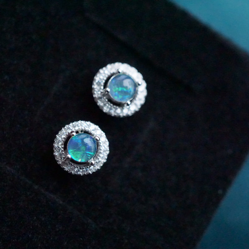 Graceful Round 4mm Triplet Opal Earring Studs-Vsabel Jewellery
